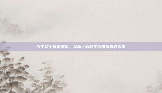 汽车到手价格解析，全面了解购车成本及影响因素