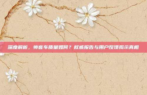 深度解析，帅客车质量如何？权威报告与用户反馈揭示真相