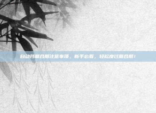 自动挡磨合期注意事项，新手必看，轻松度过磨合期！
