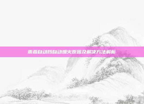 雨燕自动挡自动熄火原因及解决方法解析