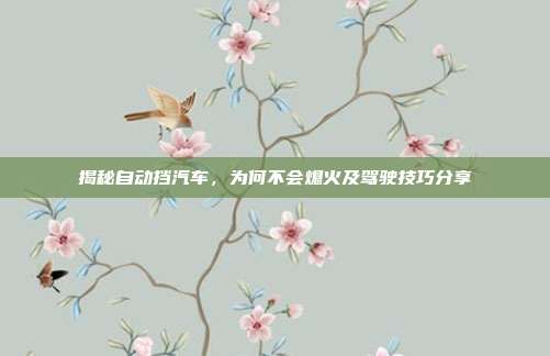 揭秘自动挡汽车，为何不会熄火及驾驶技巧分享