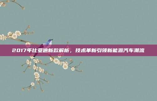 2017年比亚迪新款解析，技术革新引领新能源汽车潮流