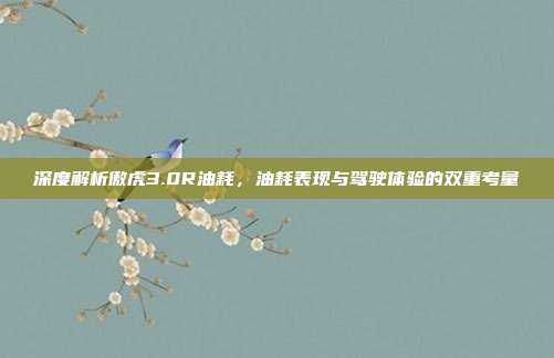 深度解析傲虎3.0R油耗，油耗表现与驾驶体验的双重考量