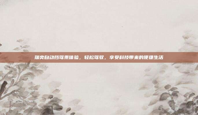 瑞奕自动挡驾乘体验，轻松驾驭，享受科技带来的便捷生活