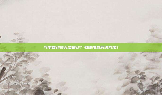 汽车自动挡无法启动？教你排查解决方法！