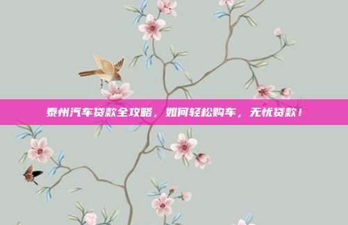 泰州汽车贷款全攻略，如何轻松购车，无忧贷款！