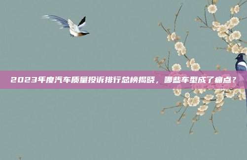 2023年度汽车质量投诉排行总榜揭晓，哪些车型成了痛点？