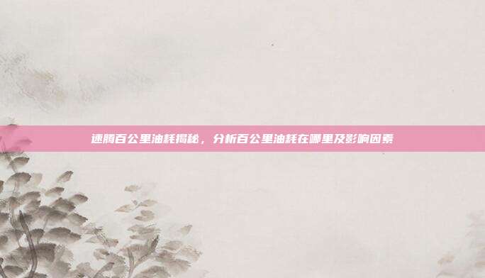 速腾百公里油耗揭秘，分析百公里油耗在哪里及影响因素