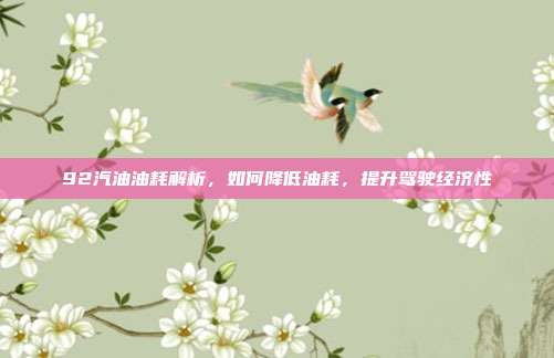 92汽油油耗解析，如何降低油耗，提升驾驶经济性