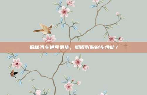 揭秘汽车进气系统，如何影响刹车性能？