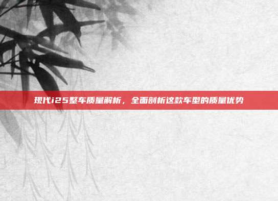 现代i25整车质量解析，全面剖析这款车型的质量优势