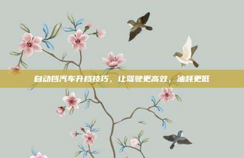 自动挡汽车升档技巧，让驾驶更高效，油耗更低
