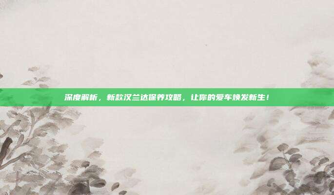 深度解析，新款汉兰达保养攻略，让你的爱车焕发新生！