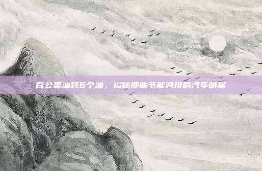 百公里油耗6个油，揭秘那些节能减排的汽车明星