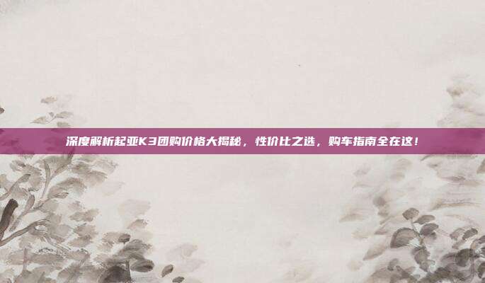 深度解析起亚K3团购价格大揭秘，性价比之选，购车指南全在这！