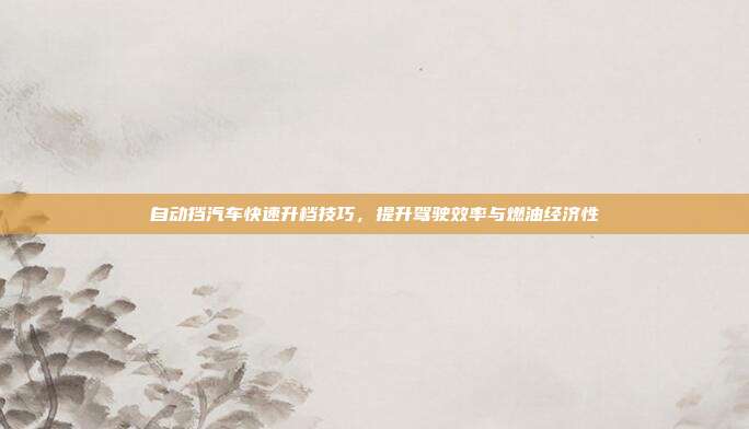 自动挡汽车快速升档技巧，提升驾驶效率与燃油经济性