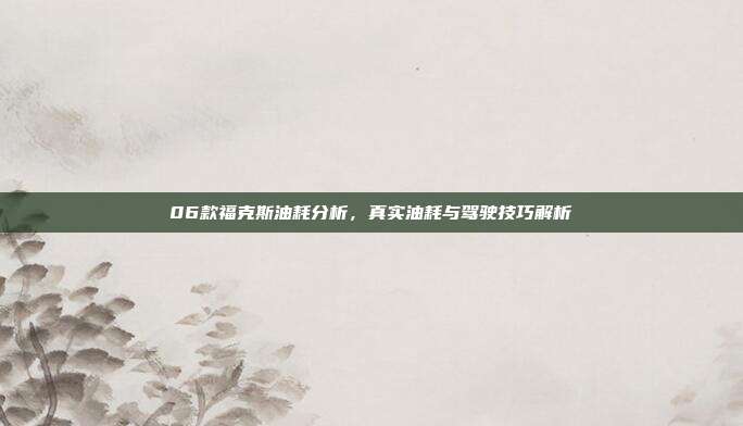 06款福克斯油耗分析，真实油耗与驾驶技巧解析