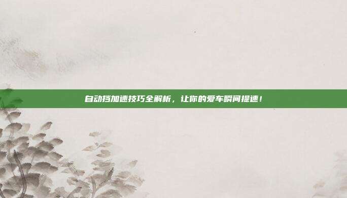 自动挡加速技巧全解析，让你的爱车瞬间提速！