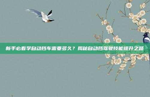新手必看学自动挡车需要多久？揭秘自动挡驾驶技能提升之路