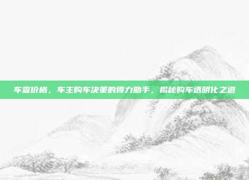 车查价格，车主购车决策的得力助手，揭秘购车透明化之道