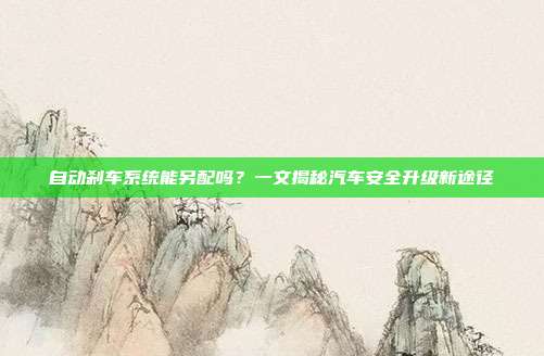 自动刹车系统能另配吗？一文揭秘汽车安全升级新途径
