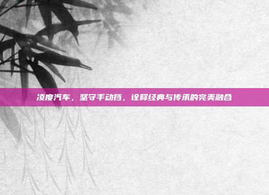 凌度汽车，坚守手动挡，诠释经典与传承的完美融合