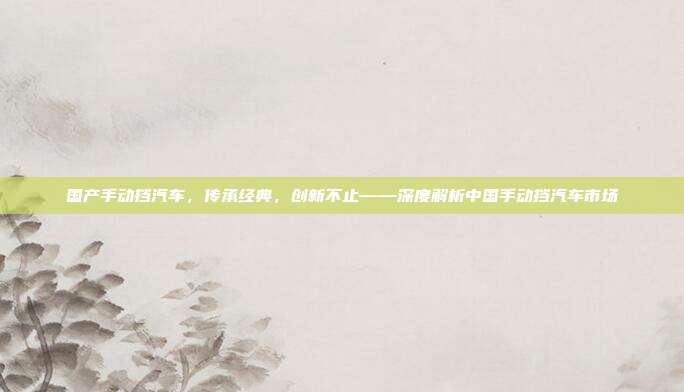 国产手动挡汽车，传承经典，创新不止——深度解析中国手动挡汽车市场