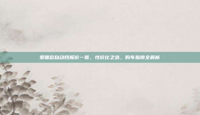 爱唯欧自动挡报价一览，性价比之选，购车指南全解析