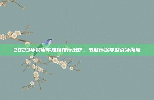2023年家用车油耗排行出炉，节能环保车型引领潮流