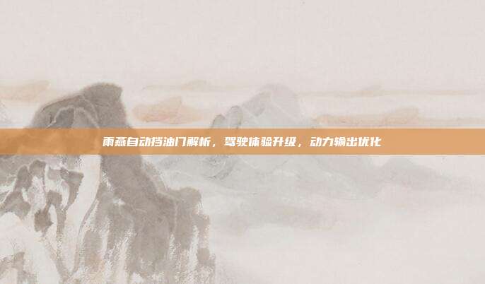 雨燕自动挡油门解析，驾驶体验升级，动力输出优化
