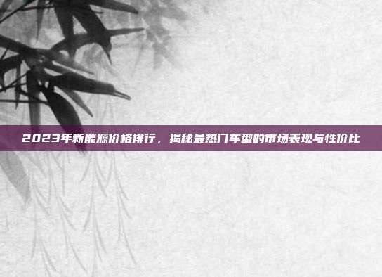 2023年新能源价格排行，揭秘最热门车型的市场表现与性价比