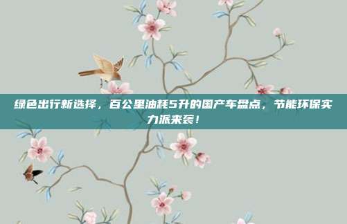 绿色出行新选择，百公里油耗5升的国产车盘点，节能环保实力派来袭！