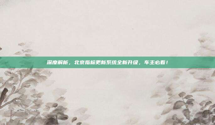 深度解析，北京指标更新系统全新升级，车主必看！