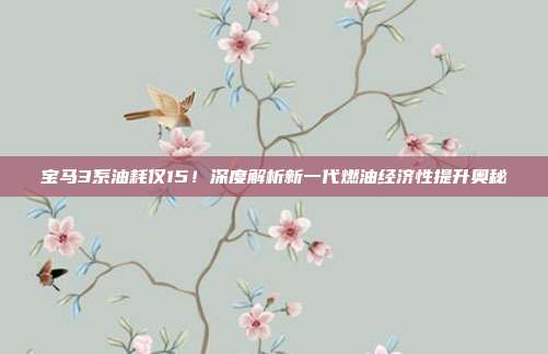 宝马3系油耗仅15！深度解析新一代燃油经济性提升奥秘