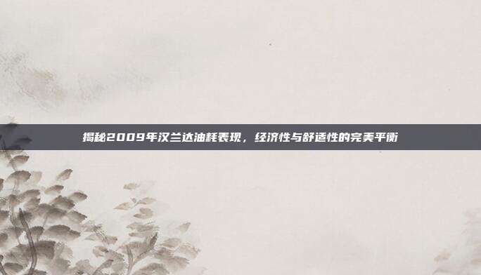 揭秘2009年汉兰达油耗表现，经济性与舒适性的完美平衡