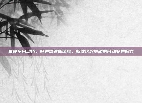 富康车自动挡，舒适驾驶新体验，解读这款家轿的自动变速魅力