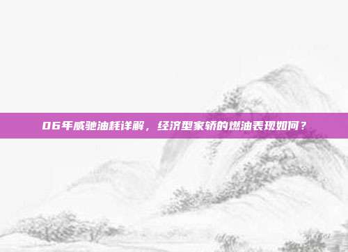 06年威驰油耗详解，经济型家轿的燃油表现如何？