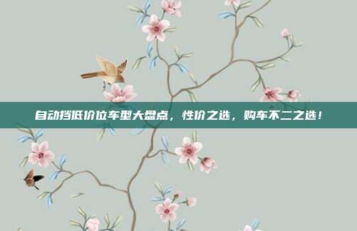 自动挡低价位车型大盘点，性价之选，购车不二之选！