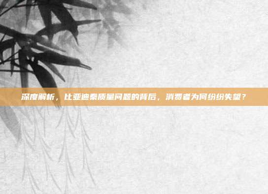 深度解析，比亚迪秦质量问题的背后，消费者为何纷纷失望？