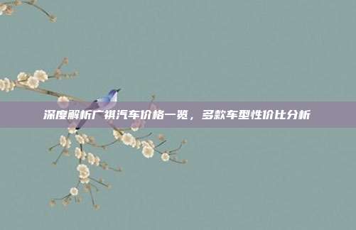 深度解析广祺汽车价格一览，多款车型性价比分析