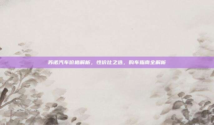 苏诺汽车价格解析，性价比之选，购车指南全解析